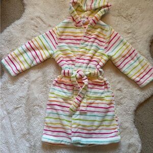 Like New Tucker & Tate Girls Hooded Bath Robe - White with Rainbow Stripes
